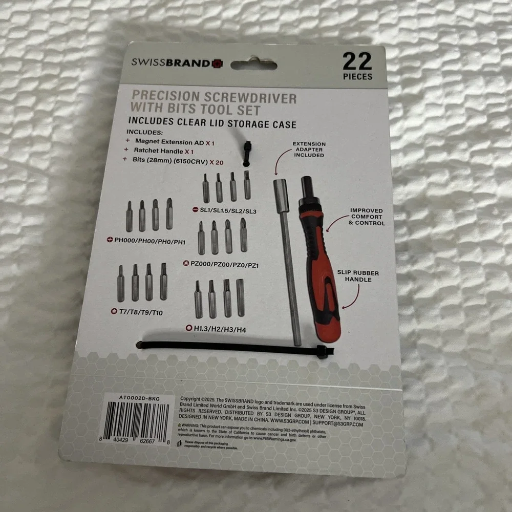 NEW~Swiss Brand Precisión Screwdriver with Bits Tools Set 22 PCs Set